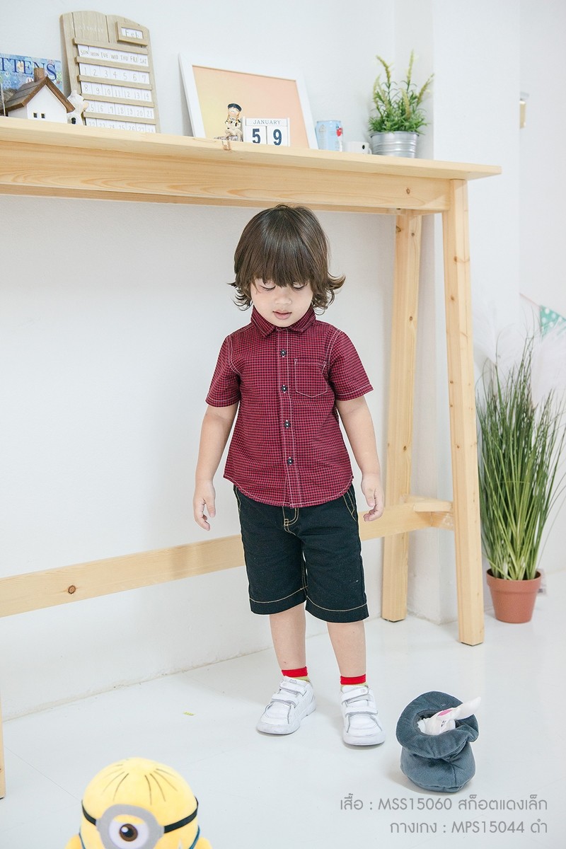 เสื้อเชิ้ต ลายสก็อต สีแดง สำหรับเด็ก