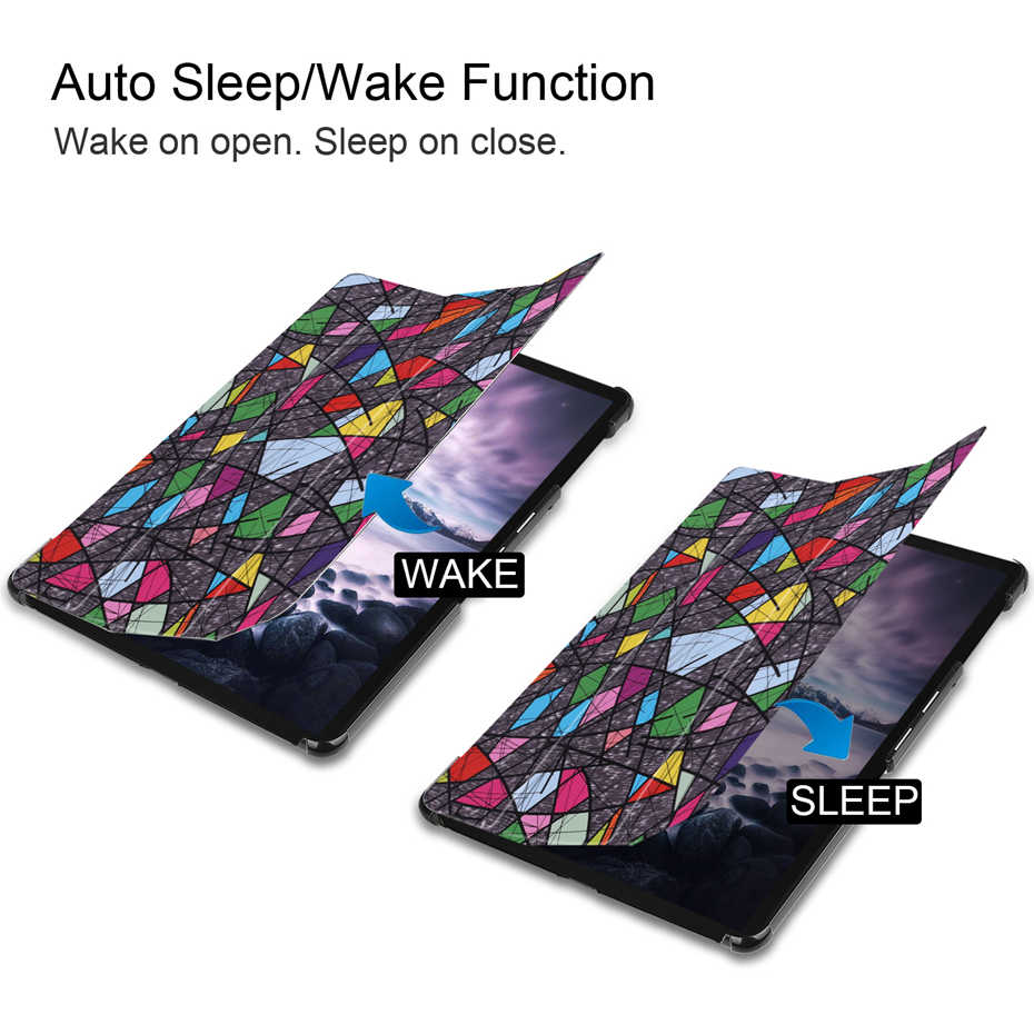 เคส Samsung Galaxy Tab A 10.5 นิ้ว (2018) T590 T595 #เคสฝาพับหนัง PU สามพับพิมพ์ลาย Pattern Printing Tri-fold Leather Smart Cover