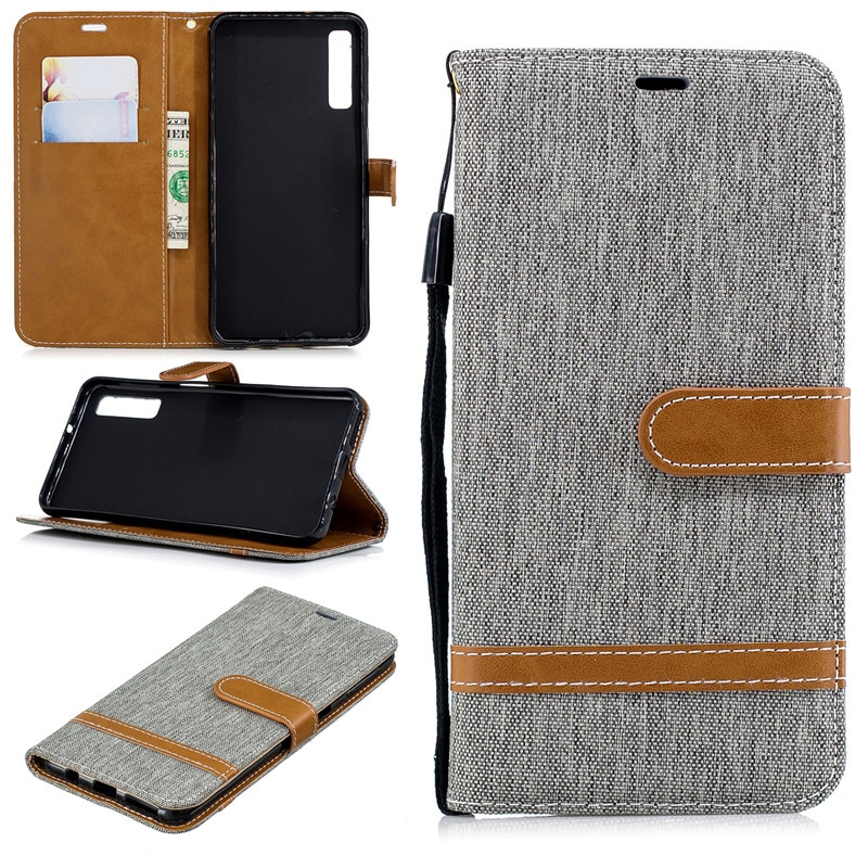 Case Samsung Galaxy A7 (2018) #เคสฝาพับหนัง PU พร้อมสายคล้องมือ สีสันสดใส