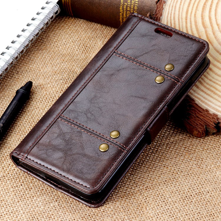 เคส Xiaomi Mi Mix 3 #เคสฝาพับหนัง PU การตกแต่งแบบริ้ว Rivet Decor Crazy Horse Texture