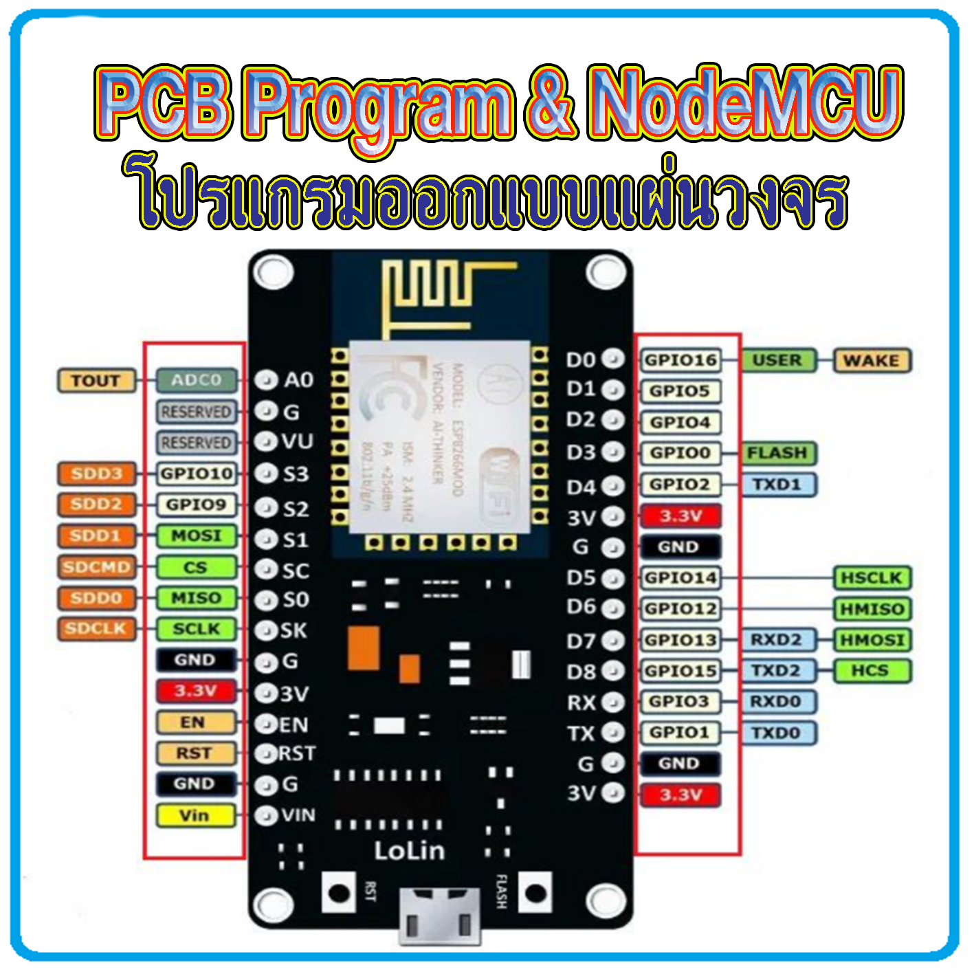 PCB Program + NodeMCU โปรแกรมออกแบบแผ่นวงจร ( 1 CD )