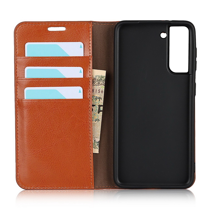 Case Samsung Galaxy S21 FE 5G #เคสฝาพับหนังแท้แบบกระเป๋าสตางค์คุณภาพดี Crazy Horse Genuine Leather Cover