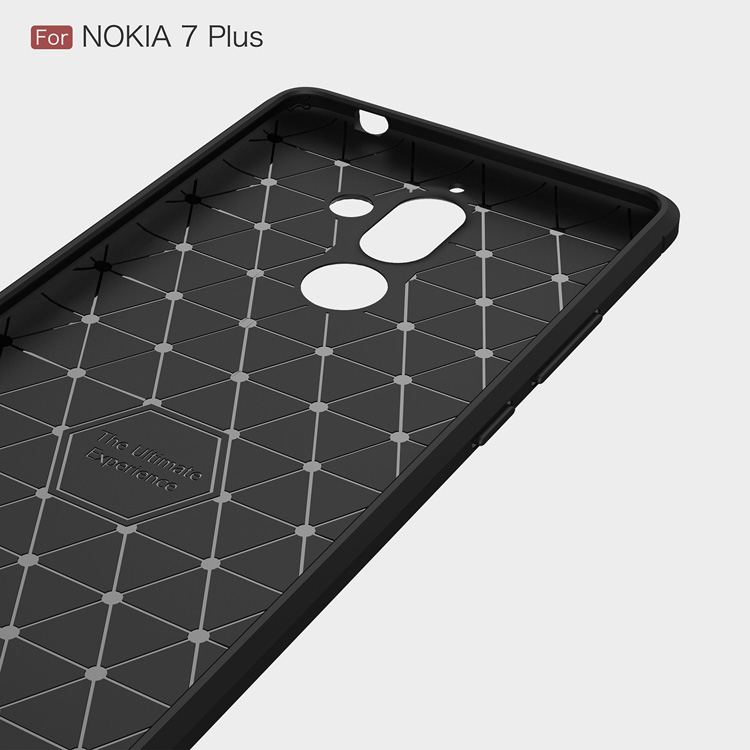 เคส Nokia 7 plus #เคสฝาหลังตกแต่งคาร์บอนไฟเบอร์ ผิวขัดแปรง Brushered TPU Back Case