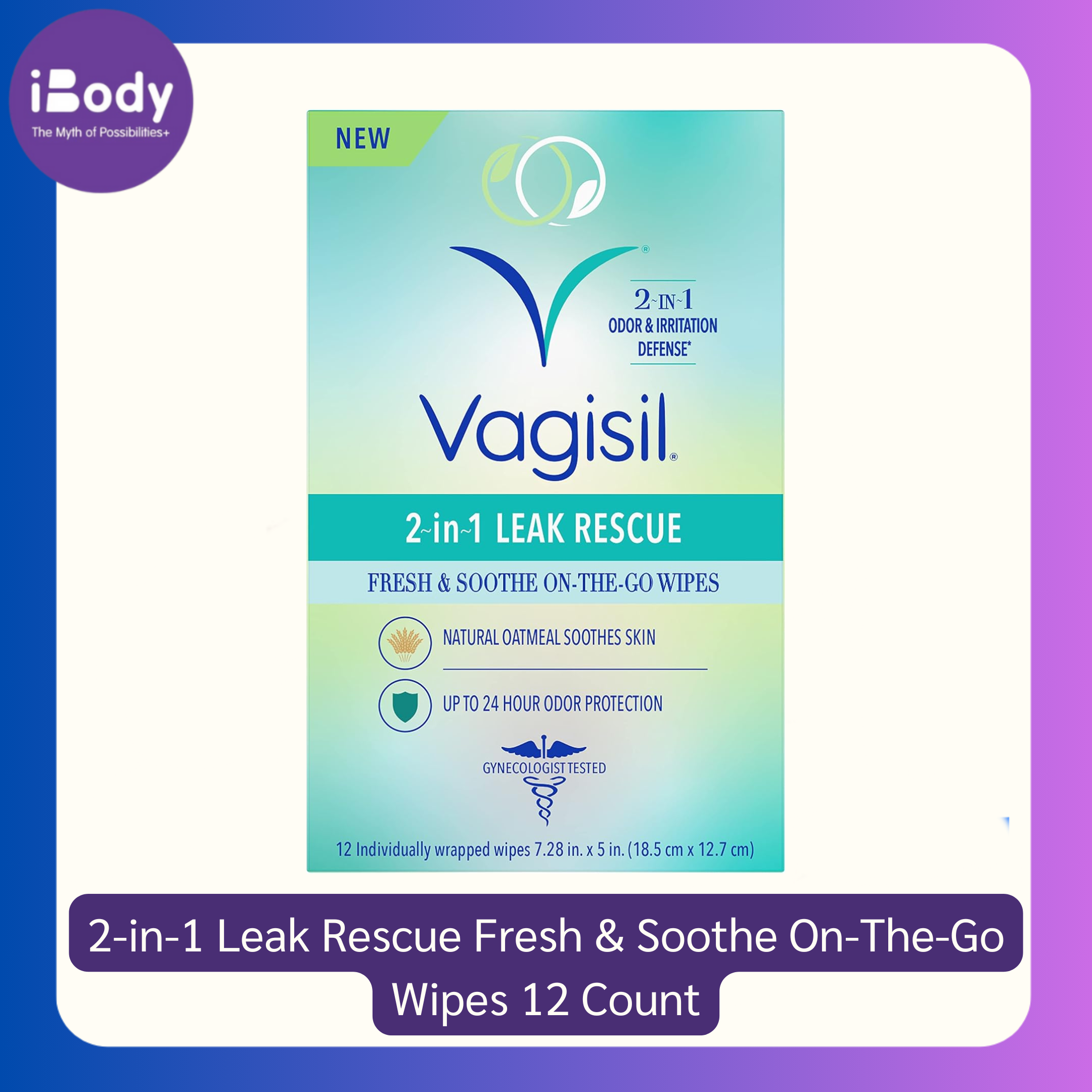 [Vagisil] 2-in-1 Leak Rescue Fresh & Soothe On-The-Go Wipes 12 Count แผ่นเช็ด ทำความสะอาดจุดซ่อนเร้น