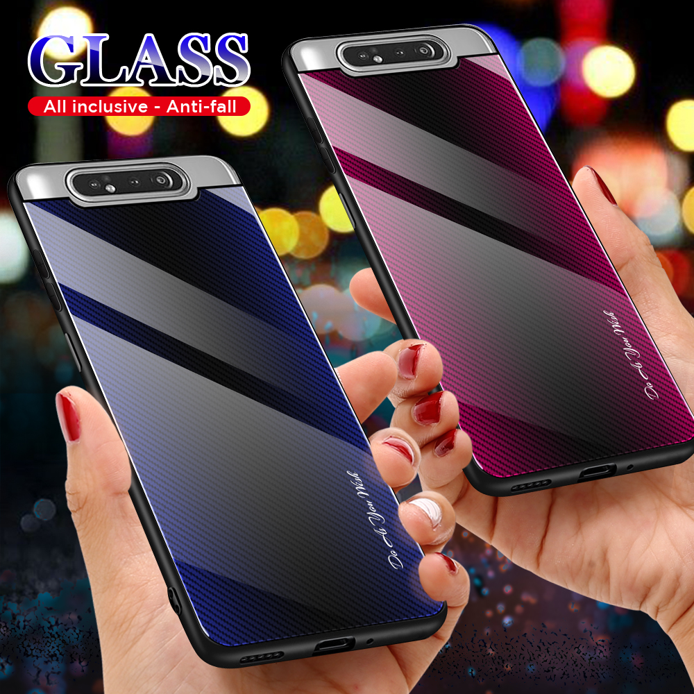 Case Samsung Galaxy A80 #เคสฝาหลังด้านหลังผิวกระจกนิรภัยไล่ระดับสีขอบนิ่ม Gradient Tempered Glass Back + Soft TPU Edge