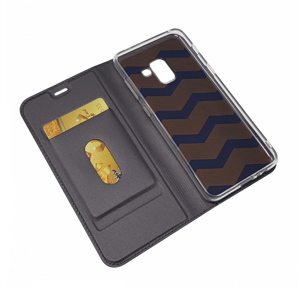 Case Samsung Galaxy A8 (2018) #เคสฝาพับหนัง PU Magnetic Adsorption Stand Leather Card Holder