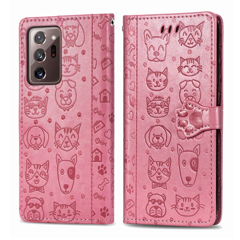 เคส Samsung Galaxy Note 20 / Note 20 5G#เคสฝาพับลายการ์ตูนย์แถบปิดแม่เหล็กพับตั้งได้ Cat And Dog Pattern Card Slot Wallet Phone Case
