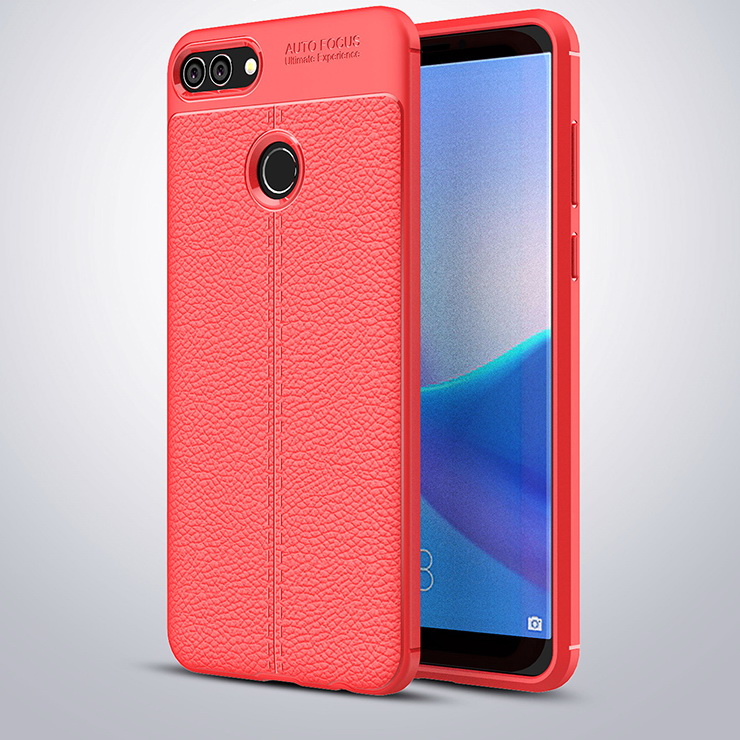 Case Huawei Y9 (2018) #เคสฝาหลัง TPU นิ่มลายหนัง PU ผิวลิ้นจี่ช่วยป้องกันลายนิ้วมือและกันลื่น