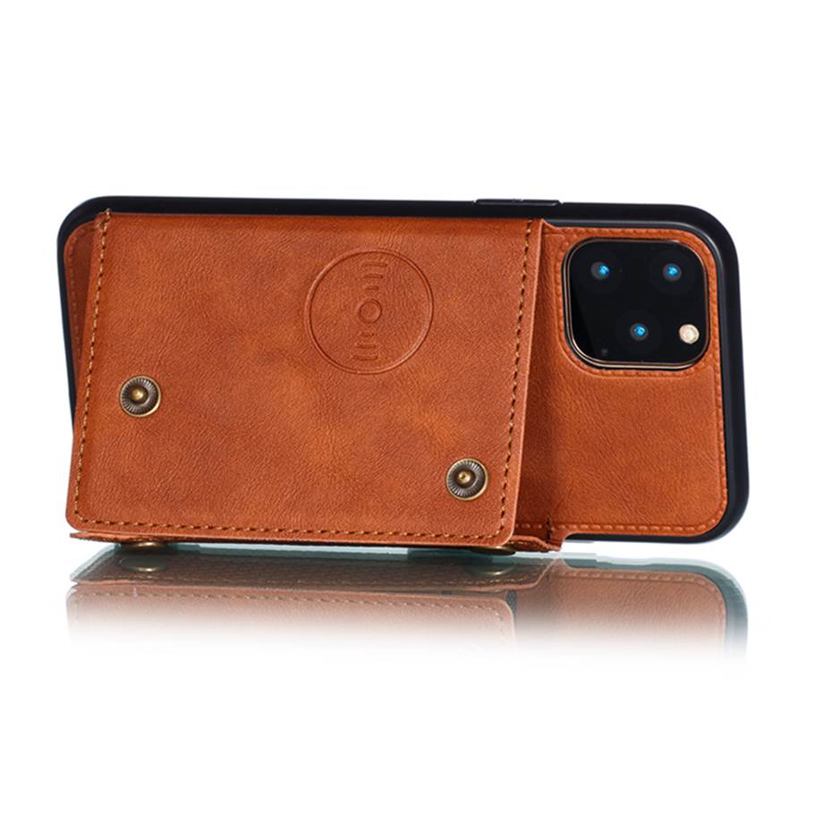 Case iPhone 11 6.1 inch #เคสฝาหลัง TPU เคลือบหนัง PU มีที่เก็บบัตร PU Leather Coated TPU Card Holder Magnetic Kickstand