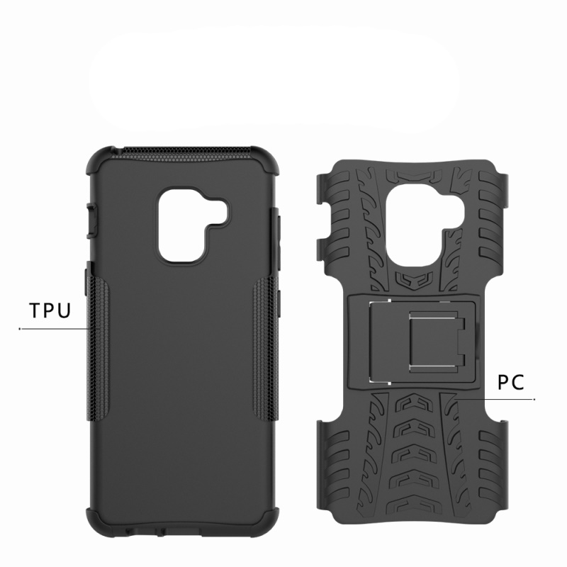 เคส Samsung Galaxy A8 2018 #เคสฝาหลังกันลื่น Cool Tyre Pattern Kickstand (PC + TPU) สวยงามทันสมัย