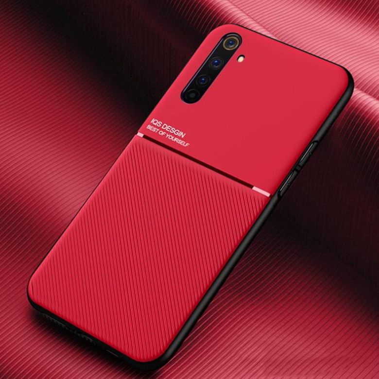 Case Realme 5 Pro #เคสแบบฝาหลัง TPU เคลือบหนัง PU สไตล์ธุรกิจที่เรียบง่ายมีแผ่นเหล็กในตัว Minimalist Business Style Leather Coated TPU Built-in metal magnetic plate