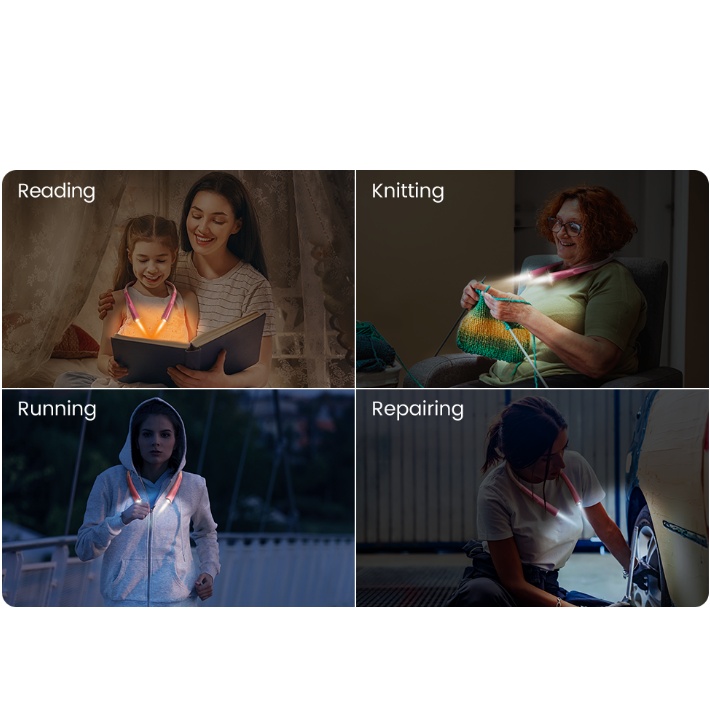 Glocusent® Upgraded LED Neck Reading Light ไฟอ่านหนังสือ ไฟฉายแบบคล้องคอ แบบชาร์จได้ ไฟLEDปรับความสว่างได้