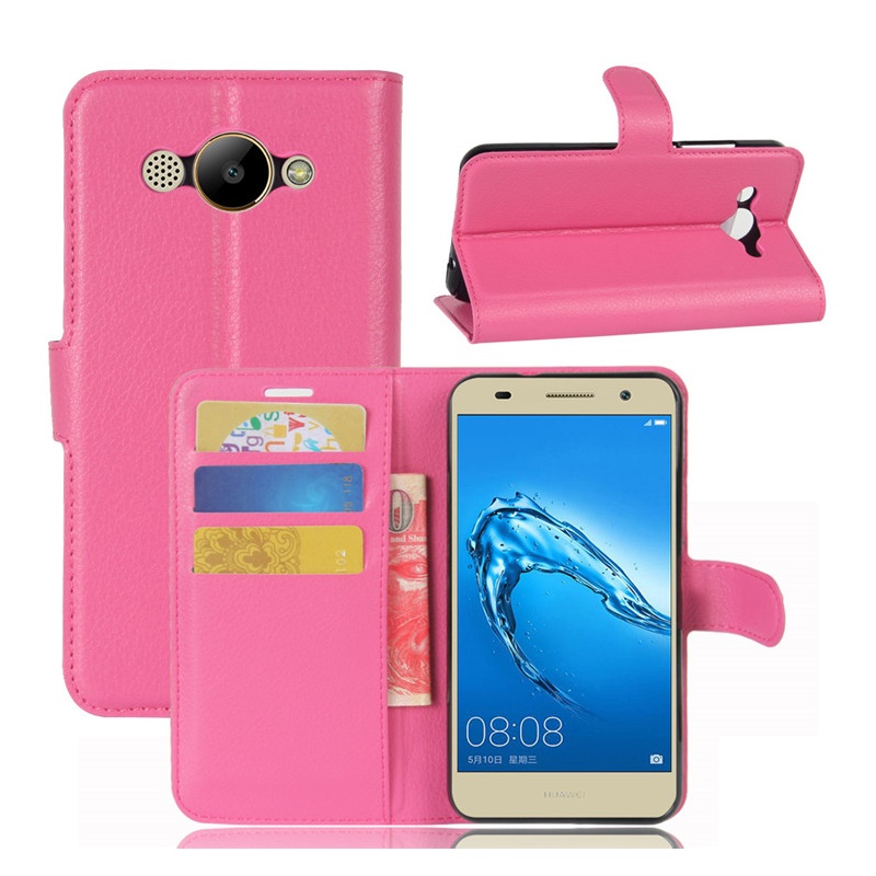 เคส Huawei Y3 (2017) #เคสแบบกระเป๋าสตางค์หนัง PU ผิวลิ้นจี่ สีสันสวยงามทันสมัย
