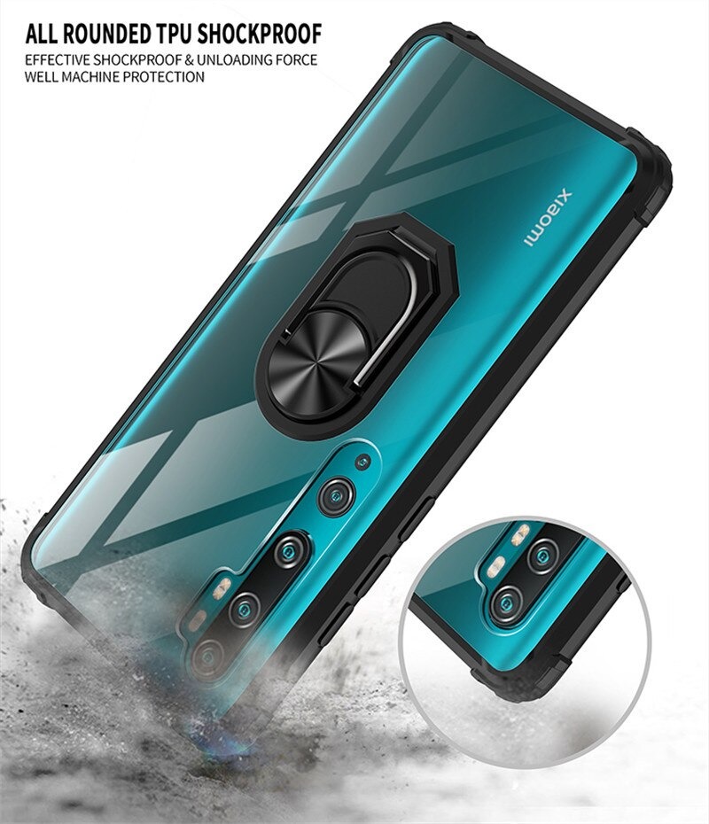 Case Xiaomi Mi Note 10 Pro #เคสฝาหลังใสขอบทึบ +TPU Hybrid Case มีแหวนสวมนิ้วโลหะ