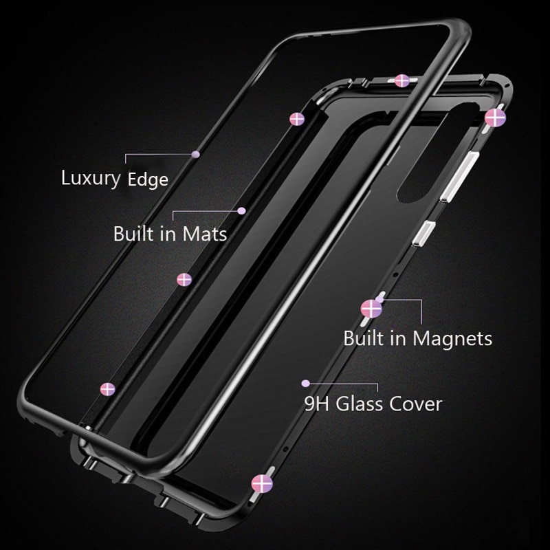 เคส OPPO Reno 2 #เคสขอบโลหะประกบแม่เหล็กด้านหลังกระจก Magnetic Clear Glass Hard Back Cover Metal Frame Protection Case