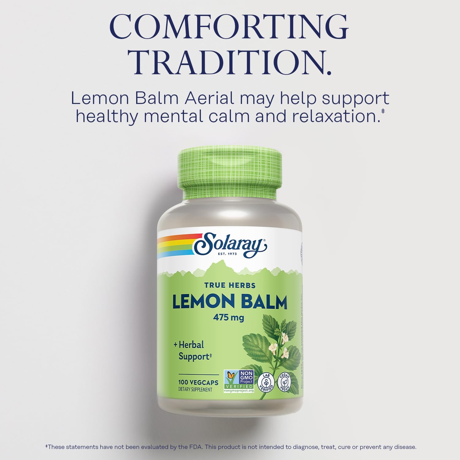 เลมอนบาล์ม Lemon Balm 475 mg 100 VegCaps (Solaray®)