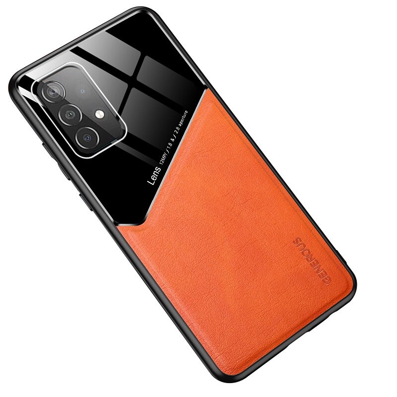เคส Samsung Galaxy A52/A52 5G/A52s 5G#เคสฝาหลังไฮบริด PU +TPU + glass สีทูโทน Shockproof Leather Mirror Glass Silicone Phone Back Cover