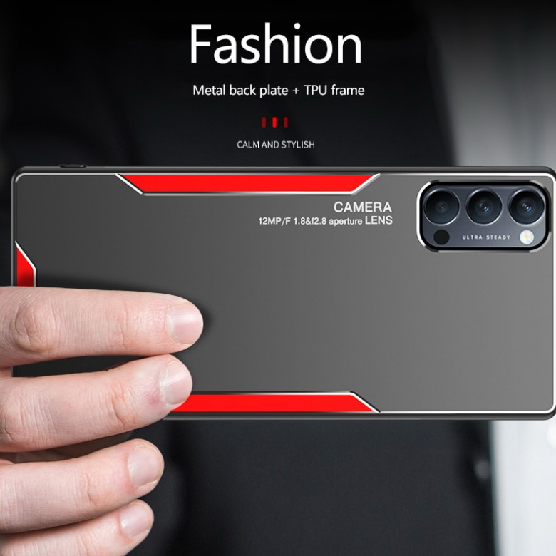 Case OPPO Reno 4 Pro 5G #เคสฝาหลังไฮบริด Metal +TPU Shockproof metal back plate Phone Back Cover