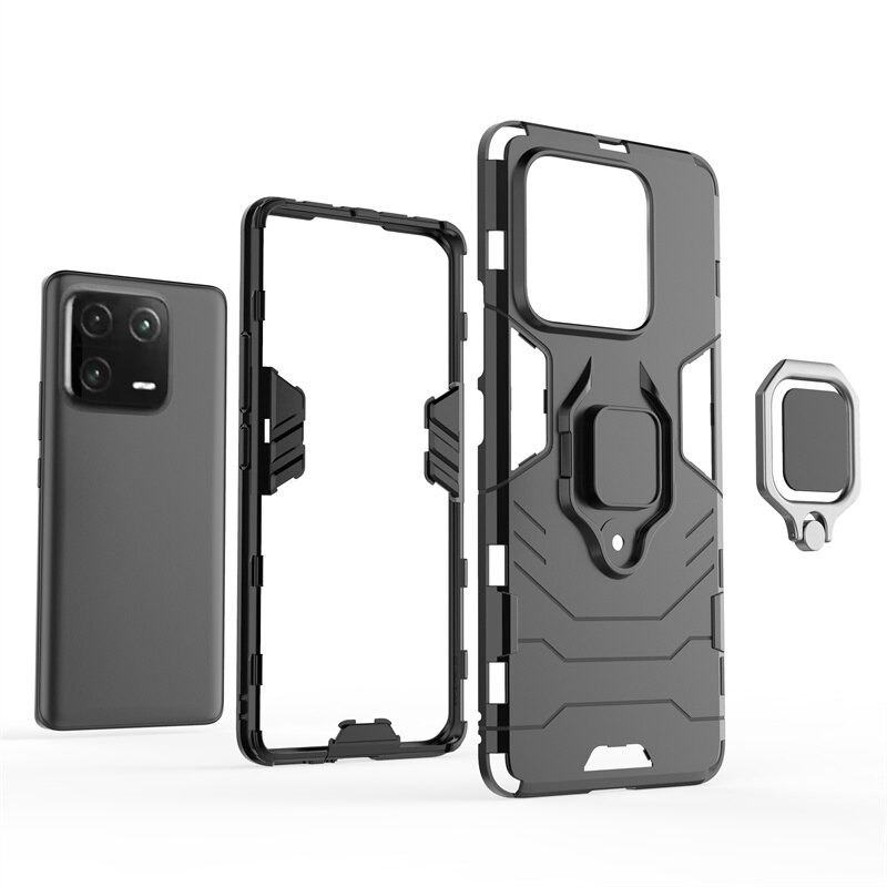 เคส Xiaomi 13 Pro#เคสฝาหลังพลาสติกแข็ง +TPU Hybrid Case มีแหวนสวมนิ้วโลหะ