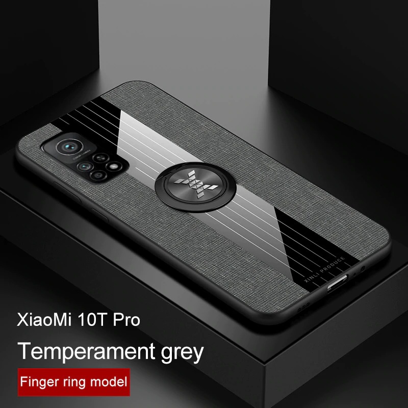 เคส Xiaomi Mi 10T #เคสฝาหลังเคลือบผ้าเนื้อมีแหวนสวมนิ้ว TPU ไฮบริด+อะคริลิ + แหวนโลหะ