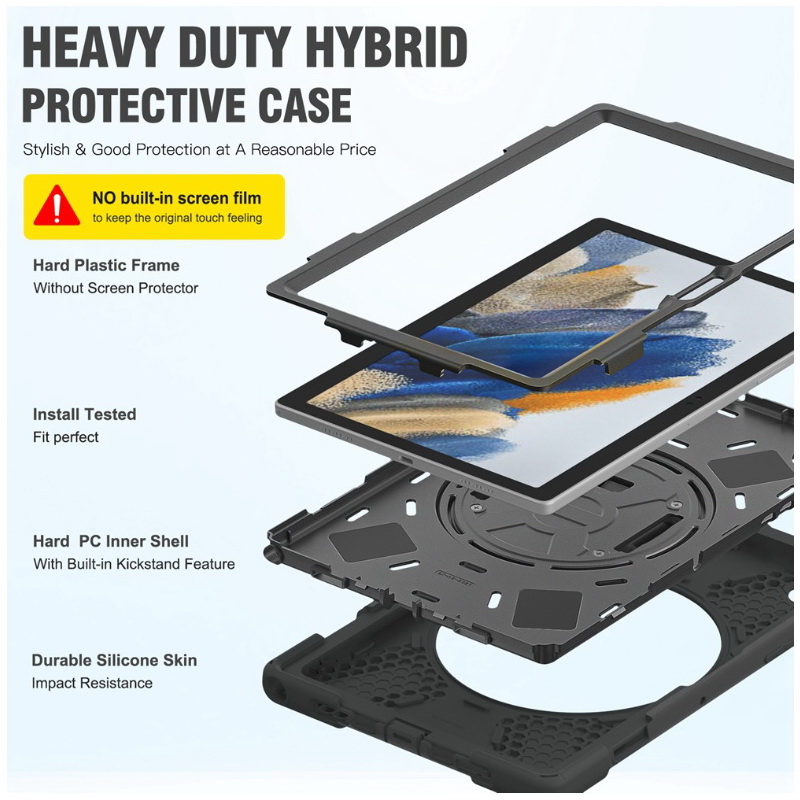 เคส Samsung Galaxy Tab S8+ 5G 12.4" #เคสฝาหลังกันกระแทกมีที่สวมมือพร้อมสายคล้องไหล่