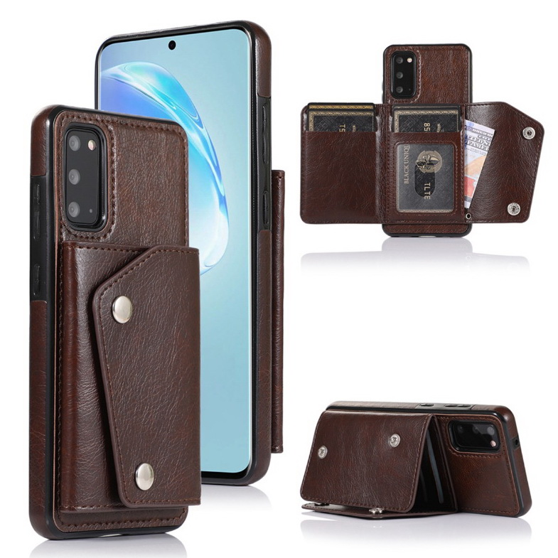 เคส Samsung Galaxy S20 FE / S20 FE 5G #เคสฝาหลังเคลือบหนัง PU มีกระเป๋าเก็บบัตรด้านหลัง Fashion Wallet Case Retro Leather Flip Card Holder Stand Shockproof Cover Casing with Hand Strap
