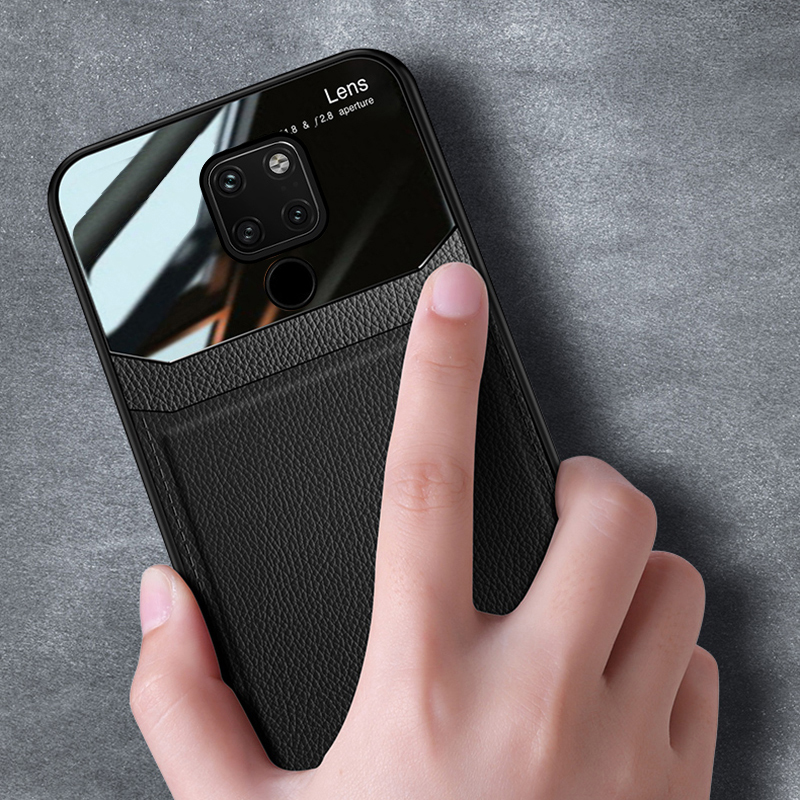 Case Huawei Mate 20 #เคสฝาหลังไฮบริด PU +TPU + glass สีทูโทน Shockproof Leather Mirror Glass Silicone Phone Back Cover