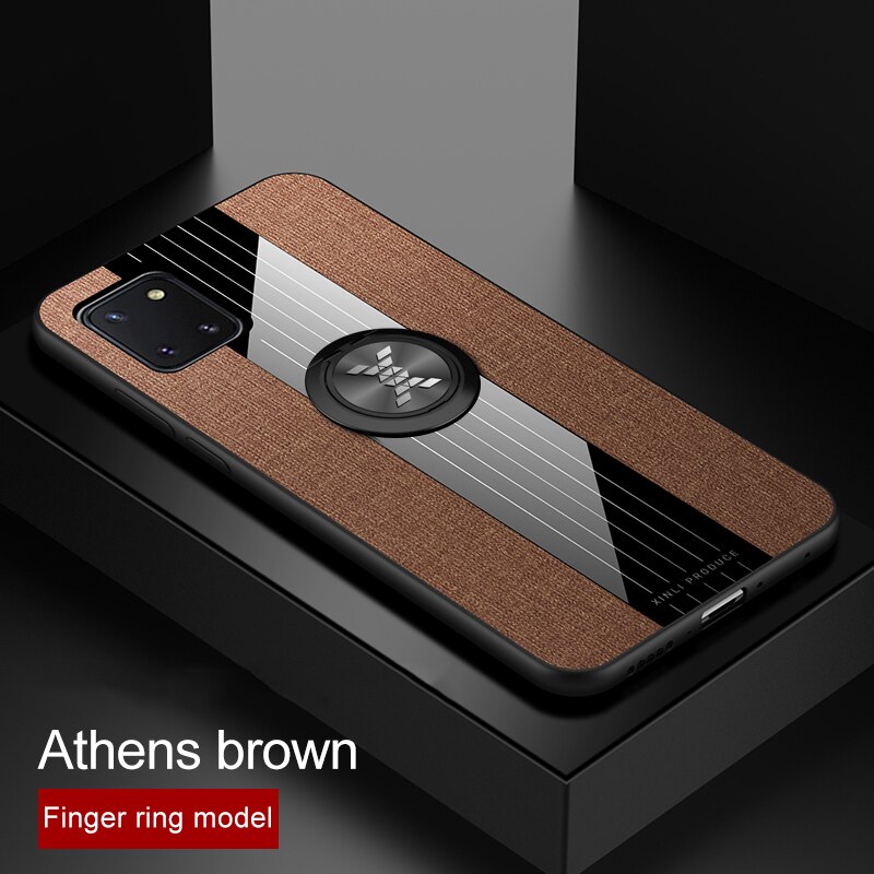 เคส Samsung Galaxy Note 10 Lite #เคสฝาหลังเคลือบผ้าเนื้อมีแหวนสวมนิ้ว TPU ไฮบริด+อะคริลิ + แหวนโลหะ [ในตัวแผ่นโลหะแม่เหล็ก]