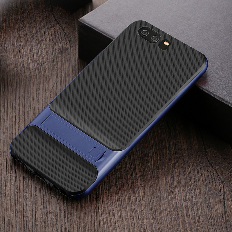 เคส Huawei P10 #เคสแบบฝาหลัง ELEGANCE ลายตารางลูกผสม PC + TPU มีขาตั้งในตัว คุณภาพดี