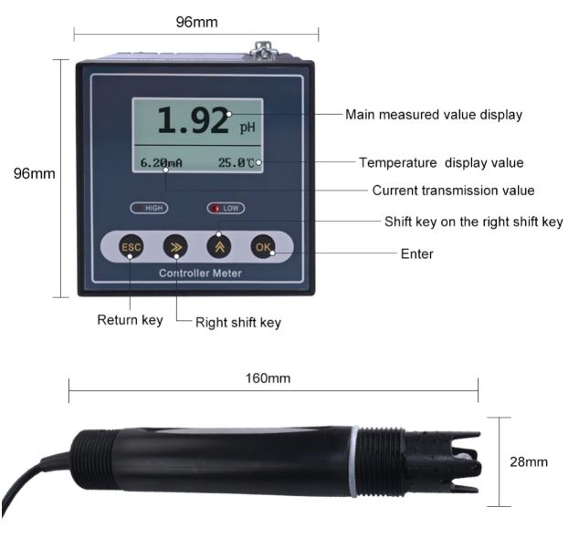 เครื่องวัดคุณภาพน้ำ ความเป็นกรด ด่าง ปุ๋ย PH Digital Industrial Ph /ORP Meter Sensor Electrode Probe