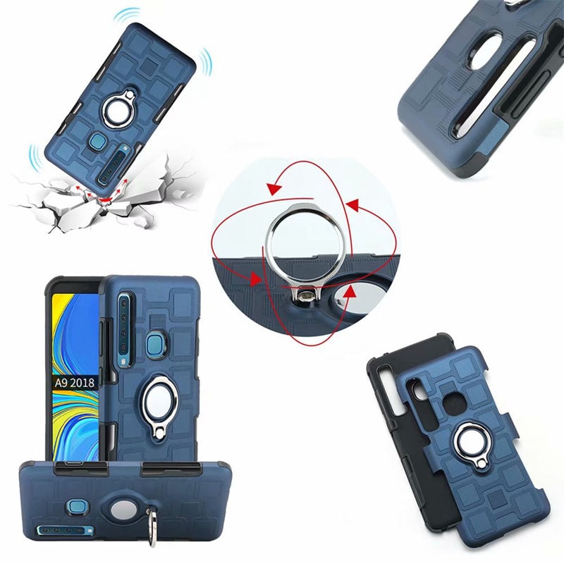 Case Samsung Galaxy A9 (2018) #เคสฝาหลังไฮบริด PC+TPU ลายรูปแบบทางเรขาคณิตมีแหวนสวมนิ้วติดแม่เหล็ก