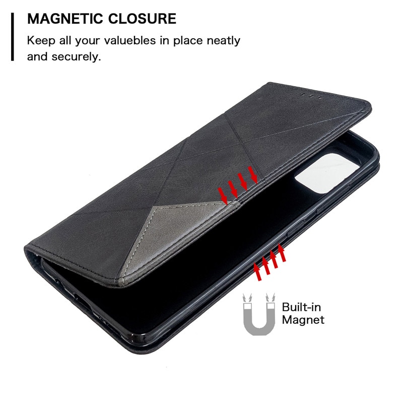 Case iPhone 13 Pro Max#เคสฝาพับหนัง PU มีช่องเสียบ ID บัตรอื่นๆในตัว Geometric Pattern Leather Card Holder Protective