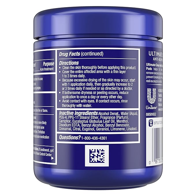 (Pre Order) Noxzema® Ultimate Clear Face Pads Anti-Blemish แผ่นเช็ดหน้าป้องกันสิว รักษาสิว รอยสิว เคลียร์รูขุมขน ทำจากแอลกอฮอล์มากกว่า 60%