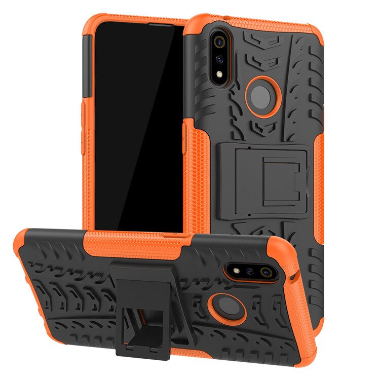 เคส realme 3 Pro #เคสฝาหลังกันลื่น Cool Tyre Pattern Kickstand (PC + TPU)