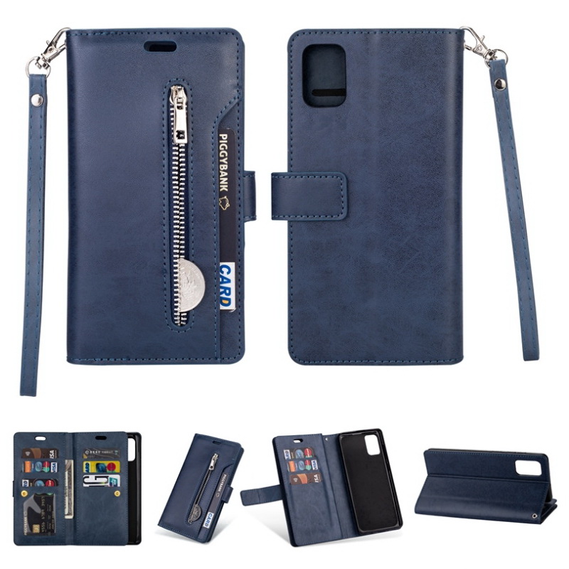 เคส Samsung Galaxy A52/A52 5G/A52s 5G#เคสฝาพับแบบกระเป๋าสตางค์ช่องใส่บัตรหลายช่อง Multi-slot Wallet Zippered Leather พร้อมสายคล้อง