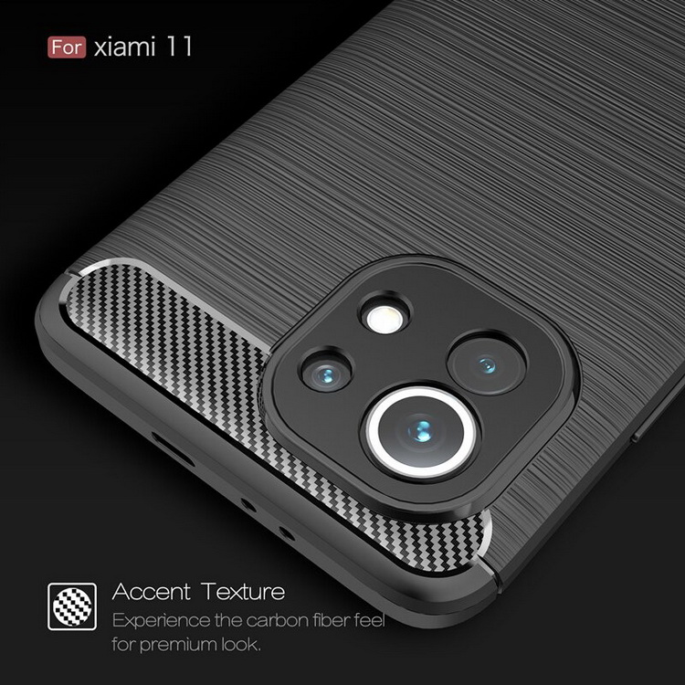 เคส Xiaomi Mi 11 #เคสฝาหลังตกแต่งคาร์บอนไฟเบอร์ ผิวขัดแปรง Brushered TPU Back Case