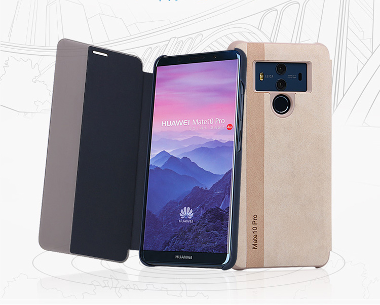เคส Huawei Mate 10 Pro #เคสฝาพับมีช่องวิวด้านข้างแนวยาวหนัง PU ผิวหนังม้าแบบคลาสสิกตัดด้วยแถบสีดูดีมีสไตล์ คุณภาพดี