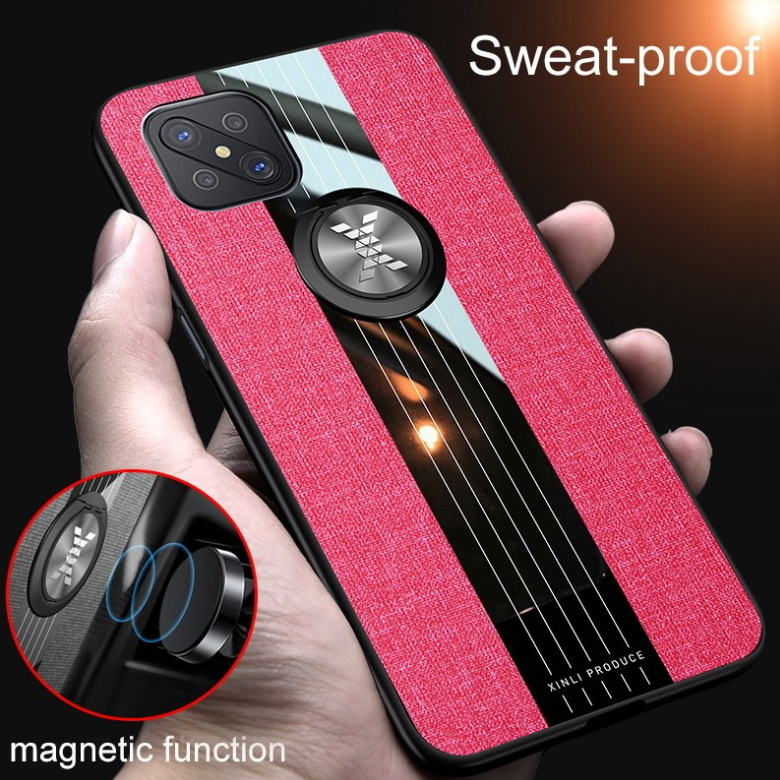 Case OPPO Reno 4Z 5G #เคสฝาหลังเคลือบผ้าเนื้อมีแหวนสวมนิ้ว TPU ไฮบริด+อะคริลิ + แหวนโลหะ