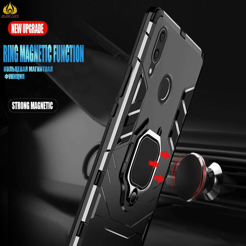 Case Redmi Note 7 #ฝาหลังพลาสติกแข็ง +TPU Hybrid Case มีแหวนสวมนิ้วโลหะ