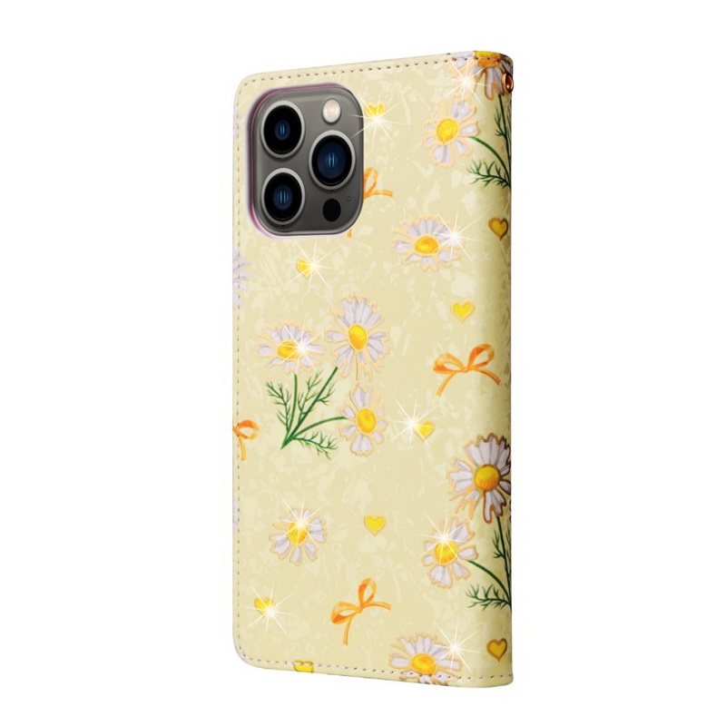 เคส iphone 15 pro max #เคสฝาพับหนัง PU ลายดอกไม้สวยๆ มีช่องใส่บัตร
