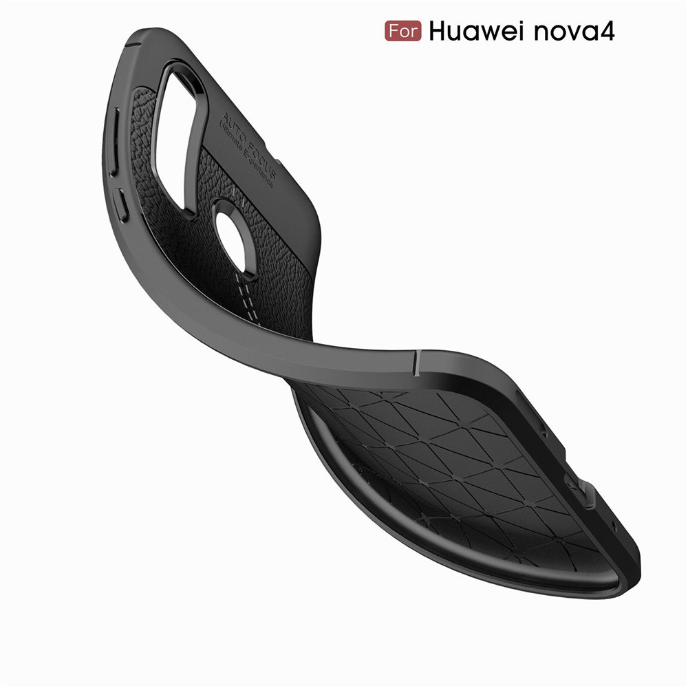 Case Huawei nova 4 #เคสฝาหลัง TPU นิ่มลายหนัง PU ผิวลิ้นจี่ช่วยป้องกันลายนิ้วมือและกันลื่น