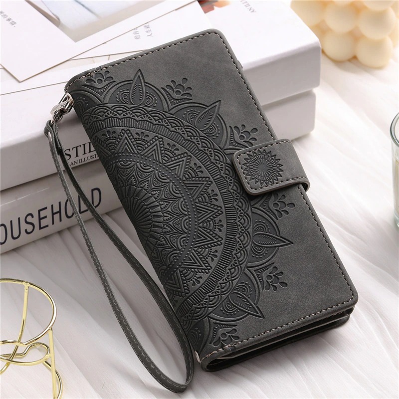 เคส Samsung Galaxy S21 FE 5G #เคสฝาพับหนัง PU ลายดอกไม้มีช่องซิป Zipper Wallet Luxury Phone Bag Case