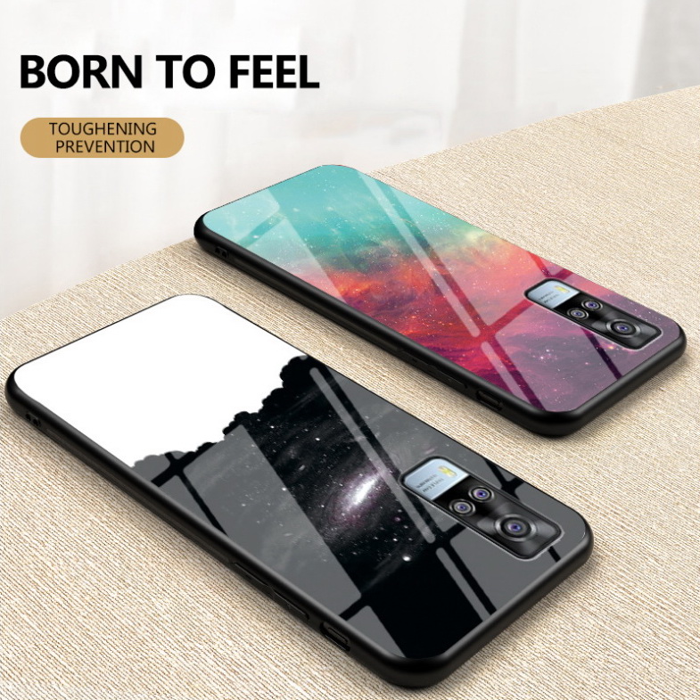 Case Vivo Y31 2021 #เคสฝาหลัง Gradient Color Glass + PC + TPU Hybrid Case