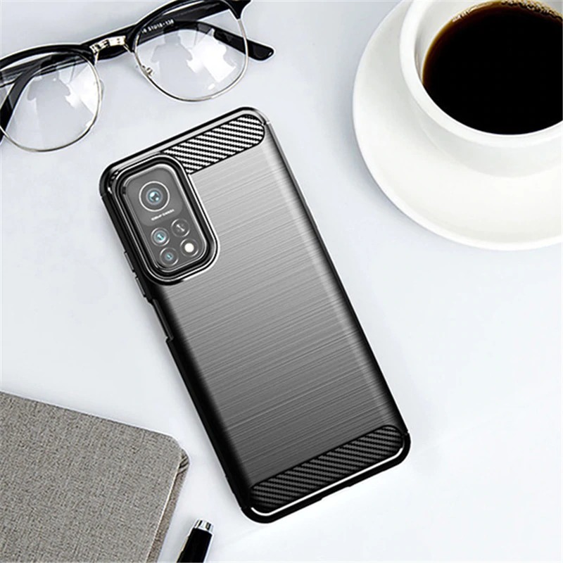 Case Xiaomi Mi 10T Pro#เคสฝาหลังตกแต่งคาร์บอนไฟเบอร์ ผิวขัดแปรง Brushered TPU Back Case