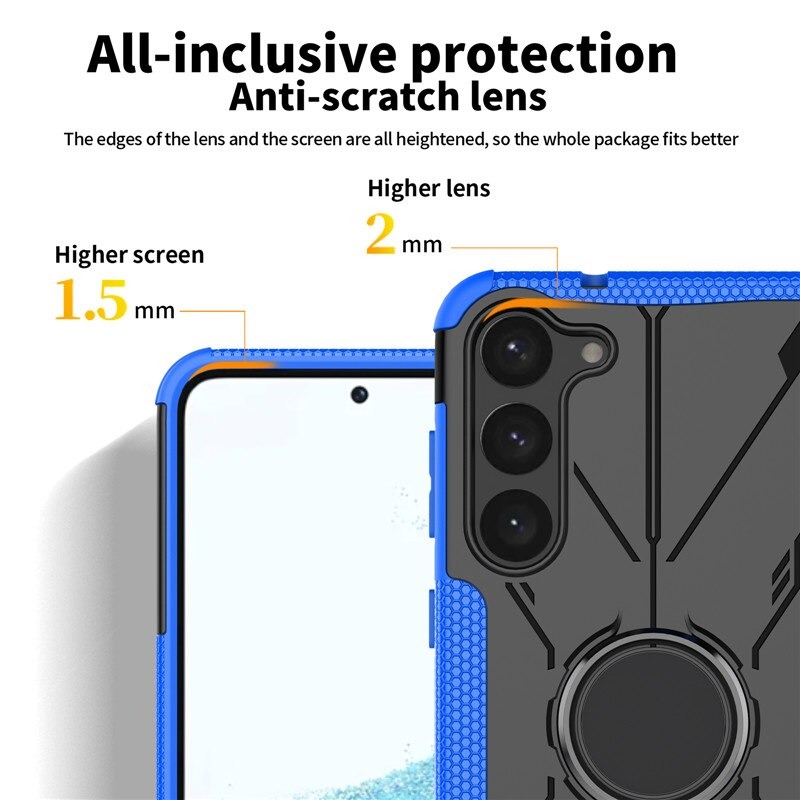 เคส Samsung Galaxy S22 5G #เคสฝาหลังกันลื่น Luxury Hybrid Armor Shockproof Phone Case Car Magnetic Ring Holder Stand Cover มีแหวน