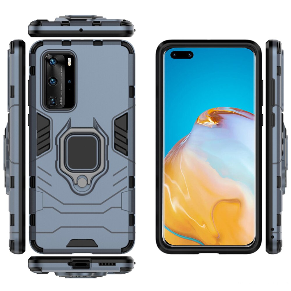 Case Huawei P40 Pro Plus #เคสฝาหลังพลาสติกแข็ง +TPU Hybrid Case มีแหวนสวมนิ้วโลหะ