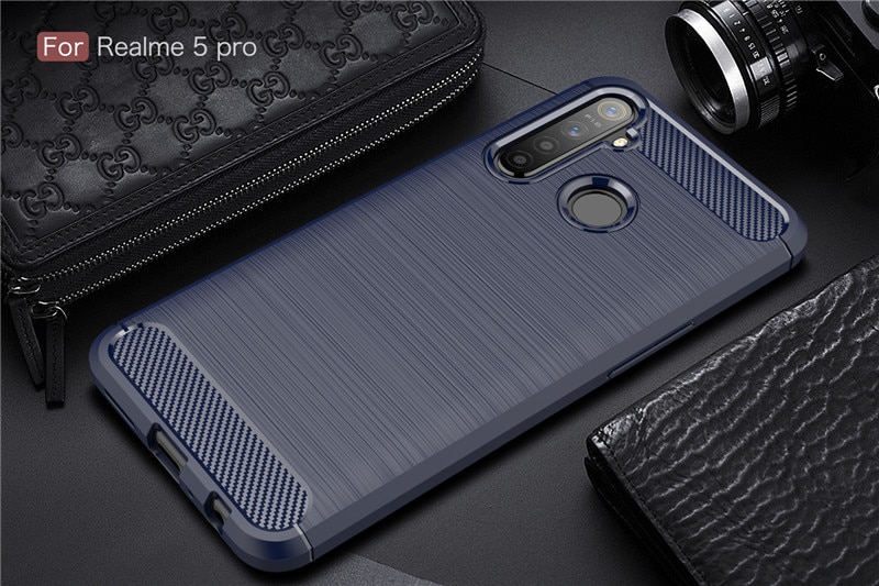 เคส Realme 5 Pro #เคสคาร์บอนไฟเบอร์ ผิวขัดแปรง Brushered TPU Back Case