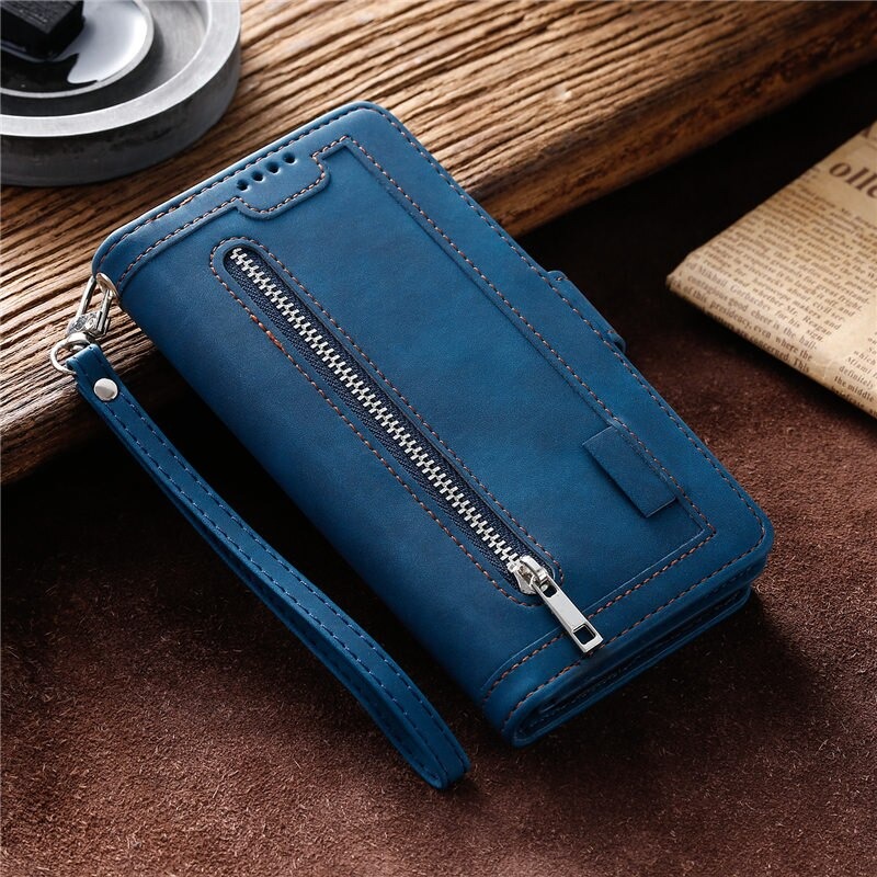 Case Samsung Galaxy A22 #เคสฝาพับหนัง PU มีช่องซิปช่องเก็บบัตรหลายช่อง Zipper Wallet Leather Flip Case