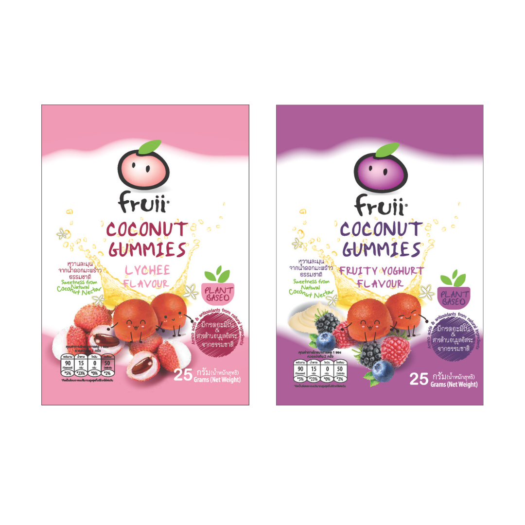 [แพ็ค 10 ชิ้น] Fruii โคโคนัท กัมมี่ รสลิ้นจี่ และ รสโยเกิร์ต 25g. Fruii Coconut Gummies Lychee & Yogurt Flavour ฟรุ๊อิ