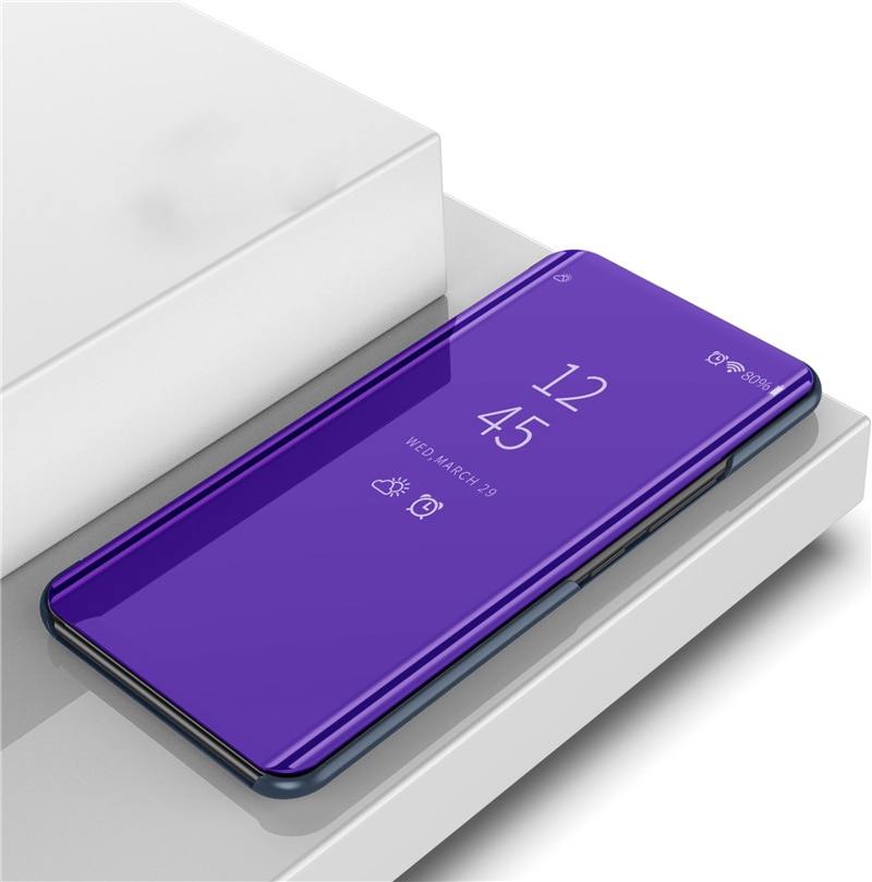 เคส OPPO F11 #เคสฝาพับปกโปร่งแสงผิวเงา Electroplating Mirror Surface Window View